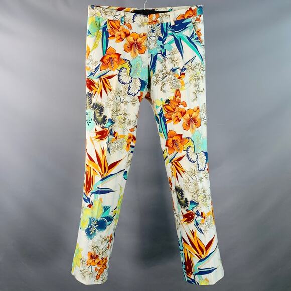 GUCCI Size 32 White Multi-Color Floral Cotton Straight Casual Pants - Picture 1 of 8